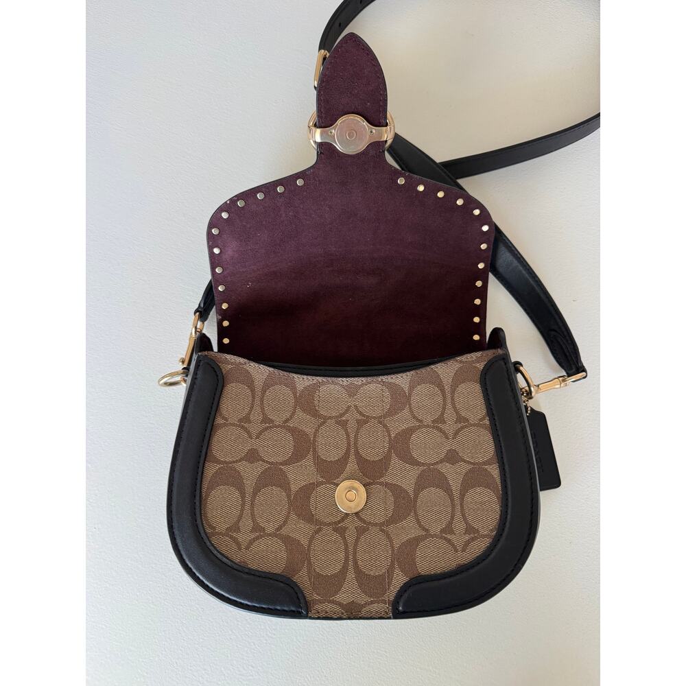 Coach Georgie Saddle Bag In Colorblock Signature Canvas Rivets $398 C3593 - Picture 4 of 12